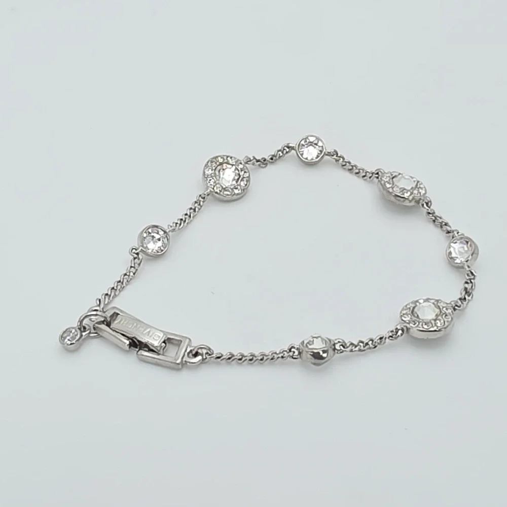 New! GIVENCHY‎ Station Bracelet SWAROVSKI Crystals Clear Silver Plate 6.75